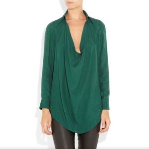 Haute Hippie Forest Green Silk Long Sleeve Top S